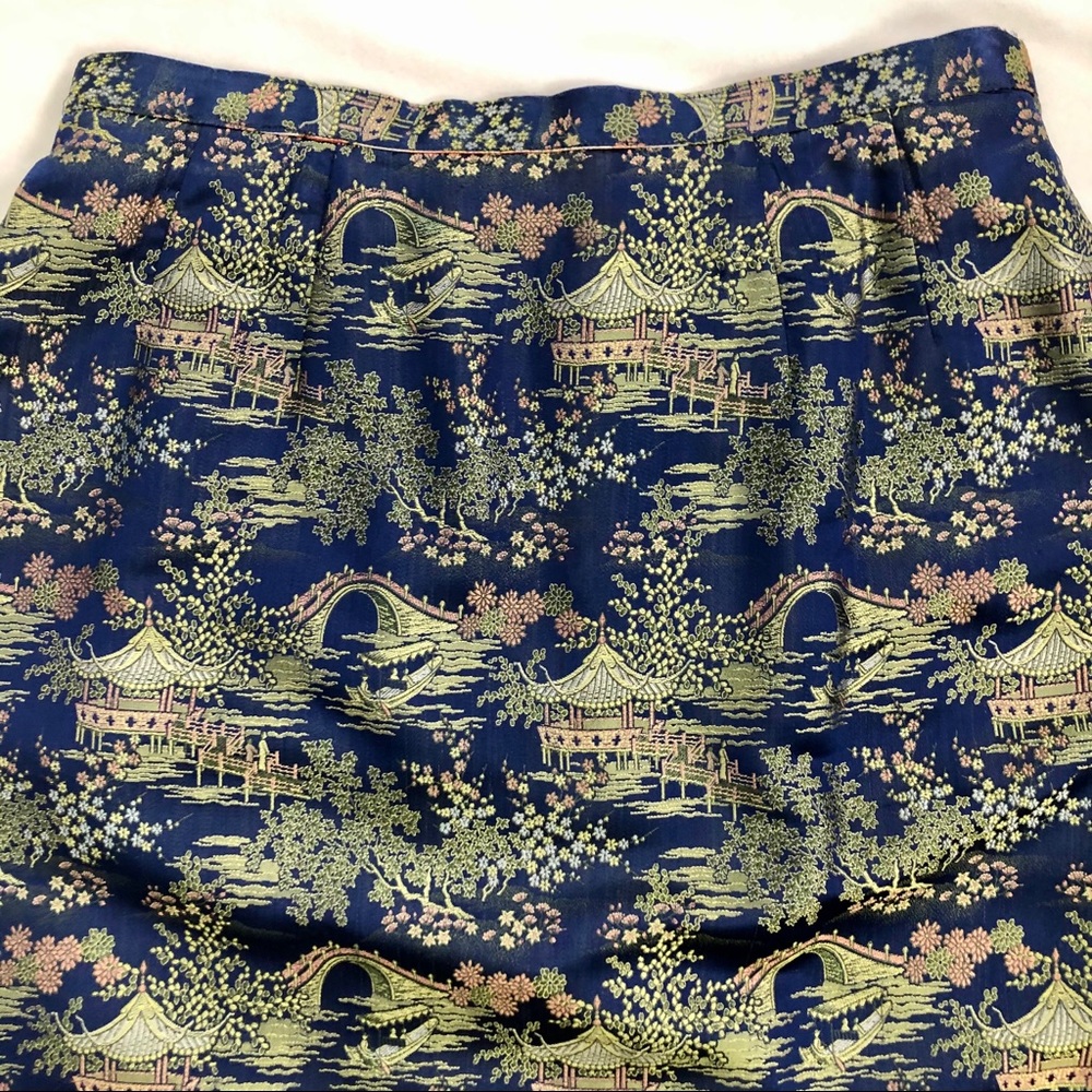 Asian chinoiserie brocade high waisted skirt